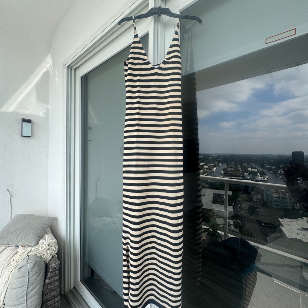 REVOLVE Black and Cream Striped Maxi Dress